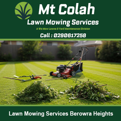 Professional mowing equipment beside grass cuttings ready for collection in Berowra Heights Sydney
