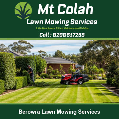Professional lawn mowing with commercial equipment making striped pattern in Berowra
