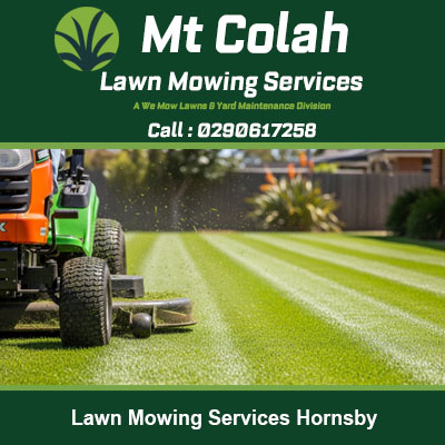 Commercial lawn mowing equipment making striped pattern on green yard in Hornsby Sydney