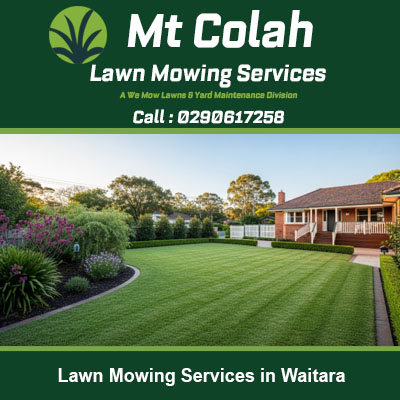 Perfectly striped lawn with curved garden border at residential property in Waitara